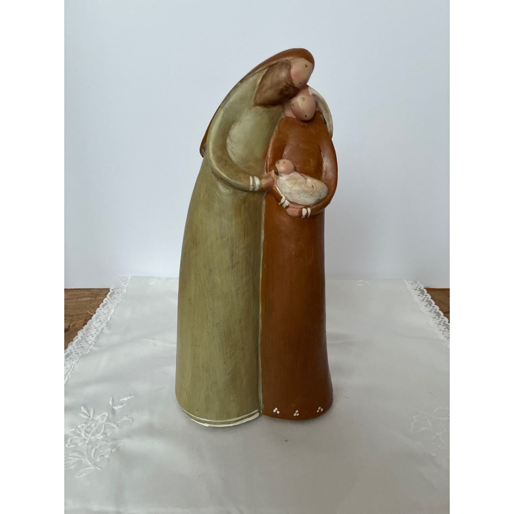 Holy Family Nativity Figurine Resin Hand Painted Christmas Decor Green Brown